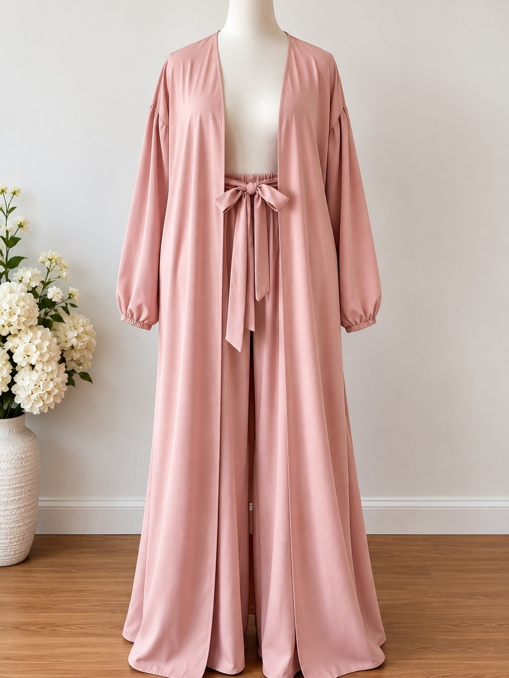 Women’s Blush Pink 2-Piece Kimono & Pants Set – Size 1XL